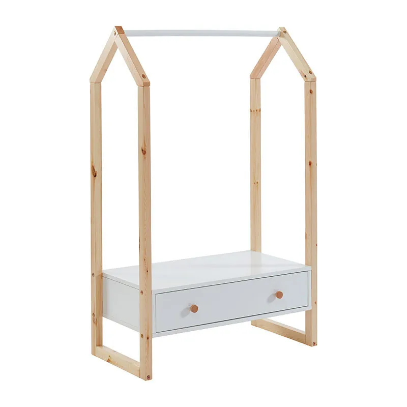 Portant Tiny + Tiroir Bois/Blanc - 80x40x125cm-1