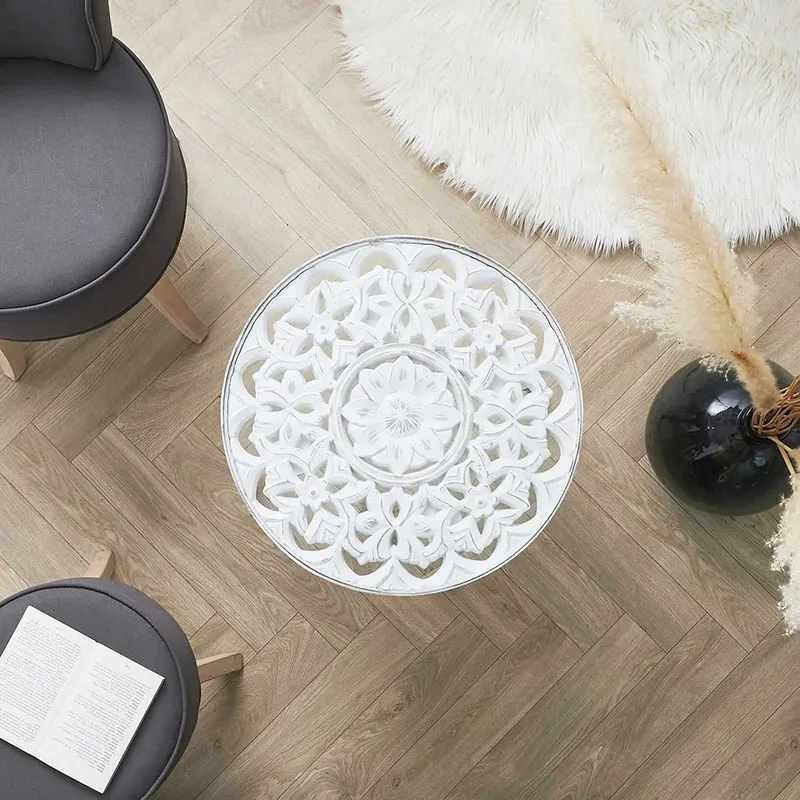 Table basse Bois Arabesque Beige - 50x42x50cm-5