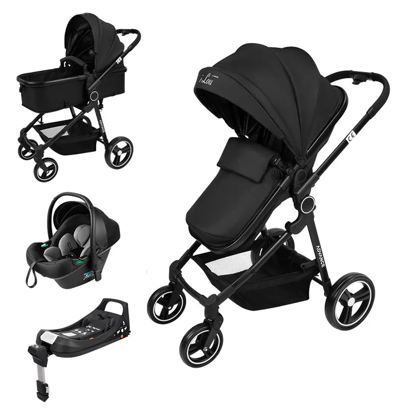 Poussette 4en1 - Coque I-Size + embase I-Lou Noir - 0m+-0
