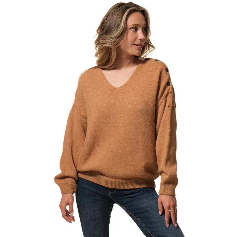 Pull col V Camaya Femme - Camel-0