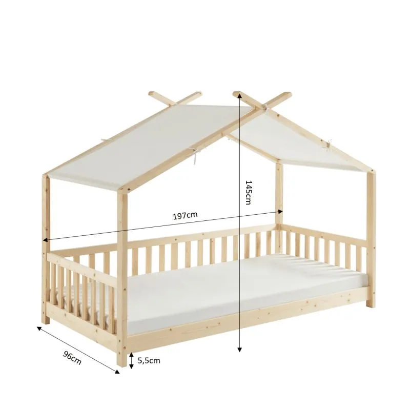 Lit tente Tiny pin massif + sommier 90x190cm - Plusieurs options dispos.-4