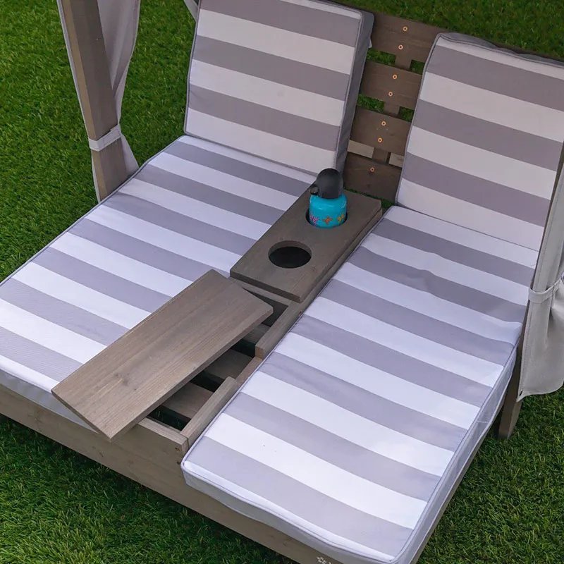 Double chaise longue avec porte-gobelets Gris - 36m+-5