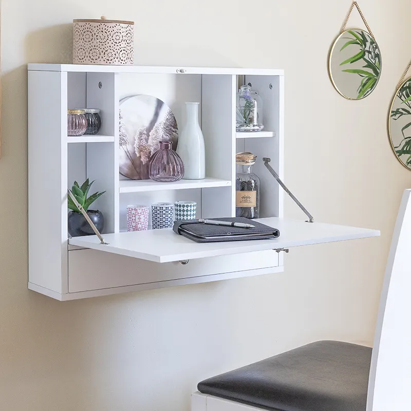 Bureau Mural Rabattable Blanc - 60x50x50cm-3