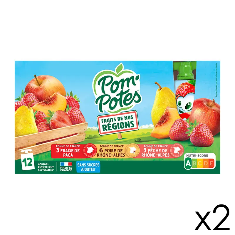24 Compotes Gourdes Fruits de nos Régions Poire Pêche Fraise - 24x90g-0