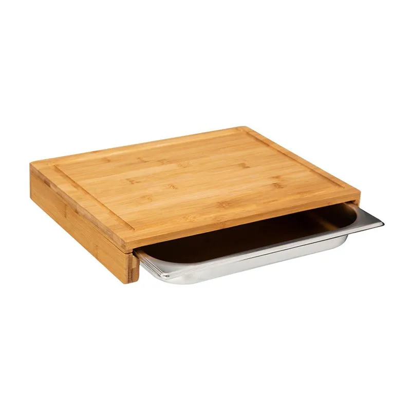 Planche à découper + Bac inox Bambou - 35x28,5cm-0