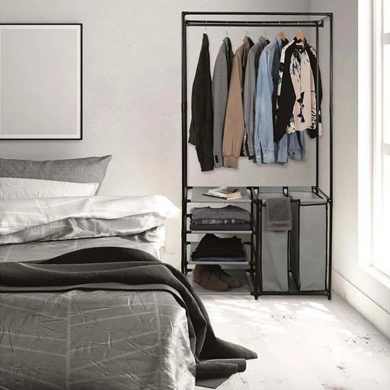 Portant dressing ouvert Noir/Gris - 87x43.5x163.5cm-4