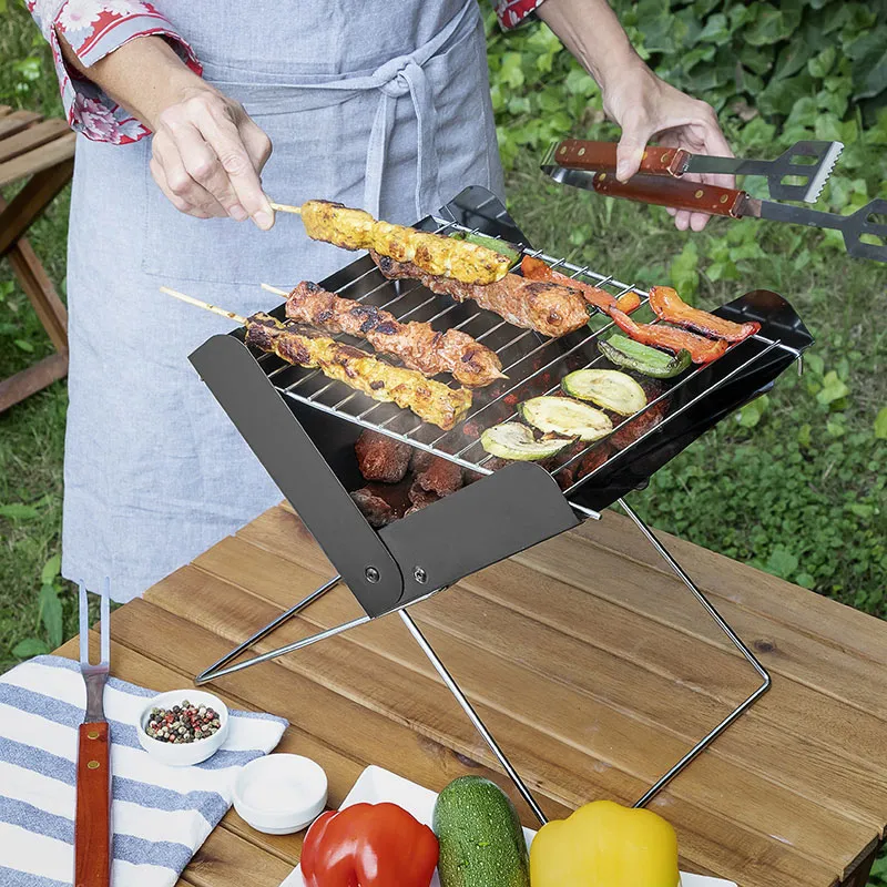 Mini-barbecue à charbon pliable - 31x28x30cm-0