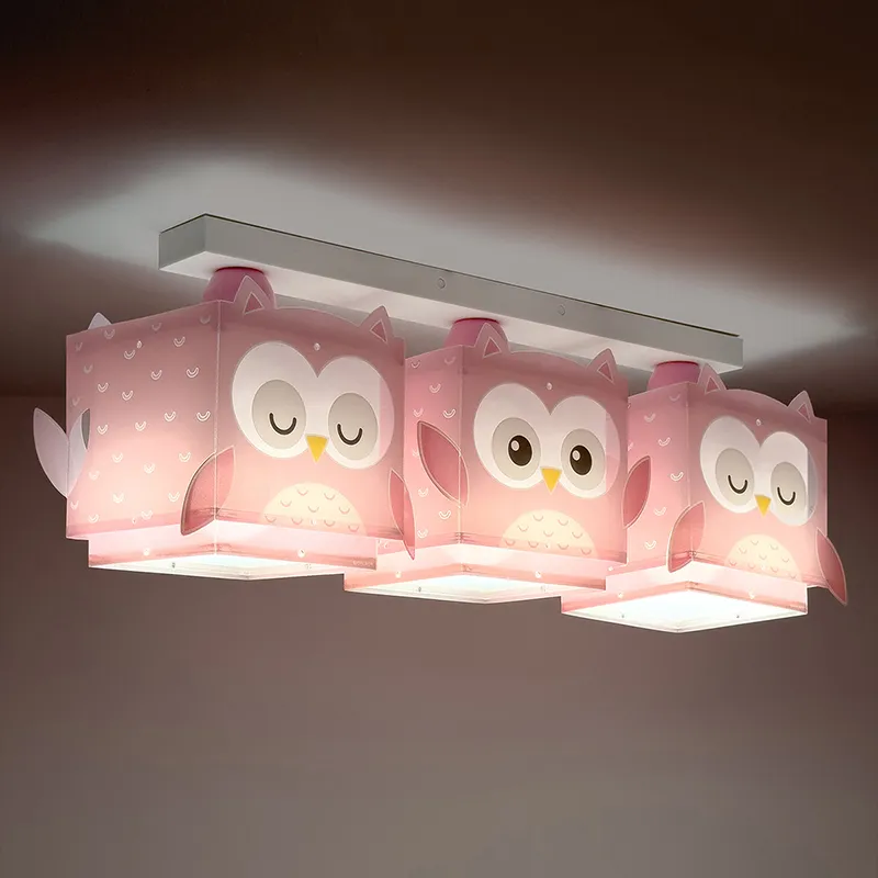 Plafonnier 3 Lumières Hibou Rose - 51x15x20,5cm-2