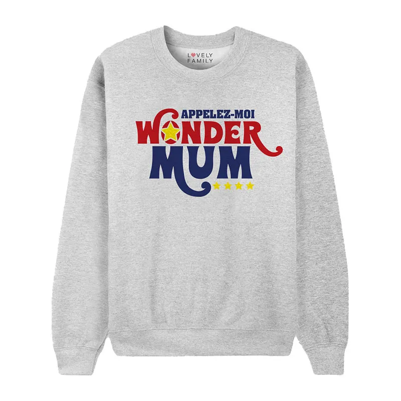 Sweat Femme Appelez-moi wonder mum - Gris Chiné-0