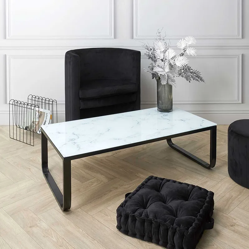 Table basse Verre Marble Blanc - 105x55x32cm-1