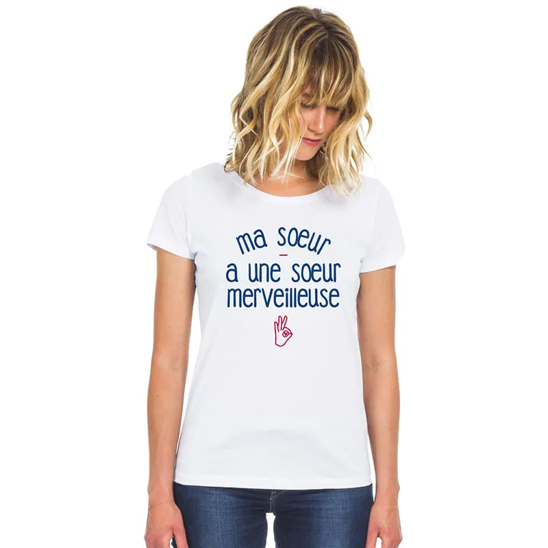 T-shirt Femme Ma soeur a une soeur merveilleuse BIO - Blanc-0