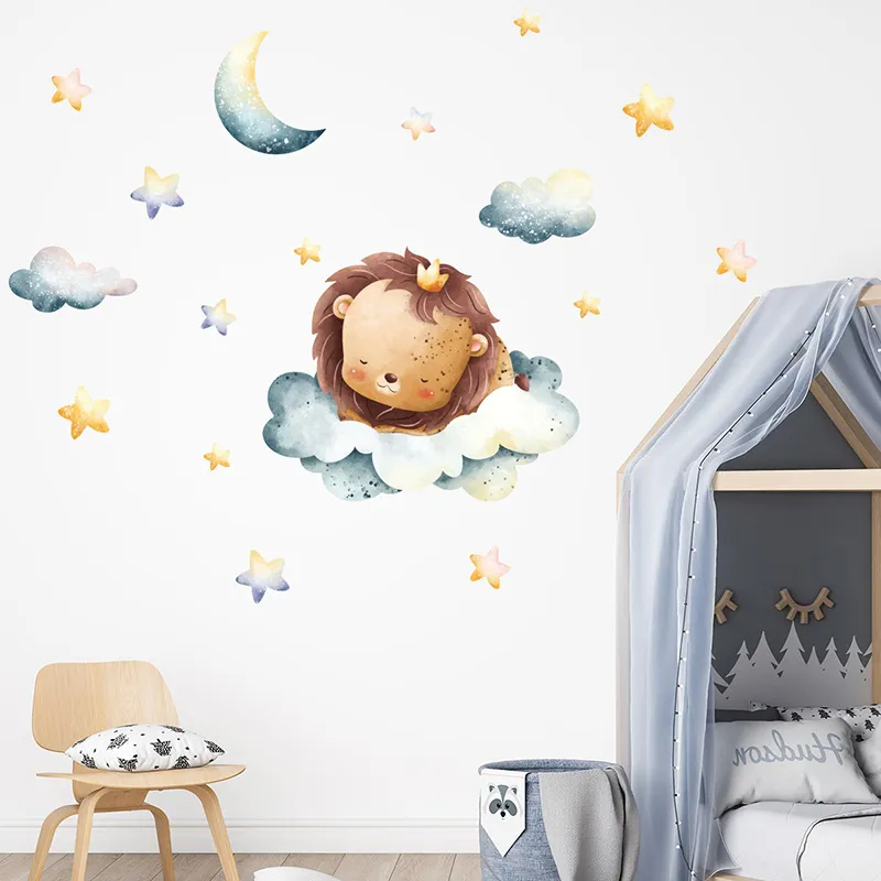 Stickers - Animaux roi lion dans les nuages-1