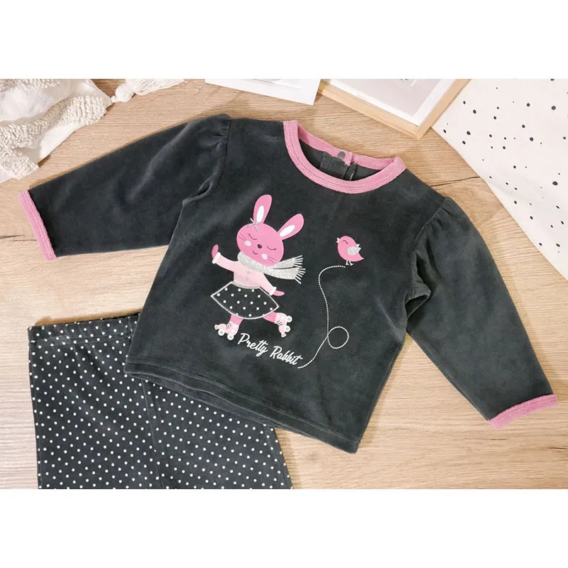 Pyjama ML velours Skate Friends - Anthracite/Rose-2