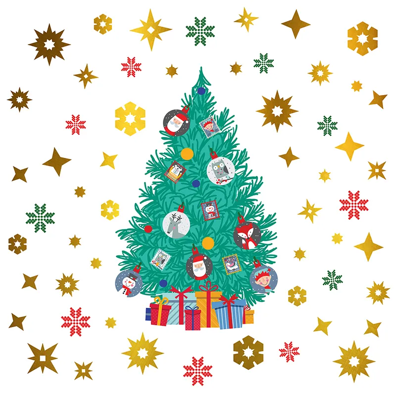 Stickers - Sapin & Flocons de neige dorés-2