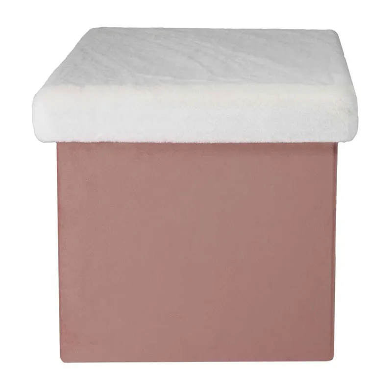 Coffre pouf pliable effet fourrure Léo Rose - 38x38x38cm-3