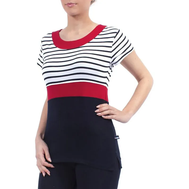 T-shirt MC Laure Femme - Blanc/Marine/Rouge-0