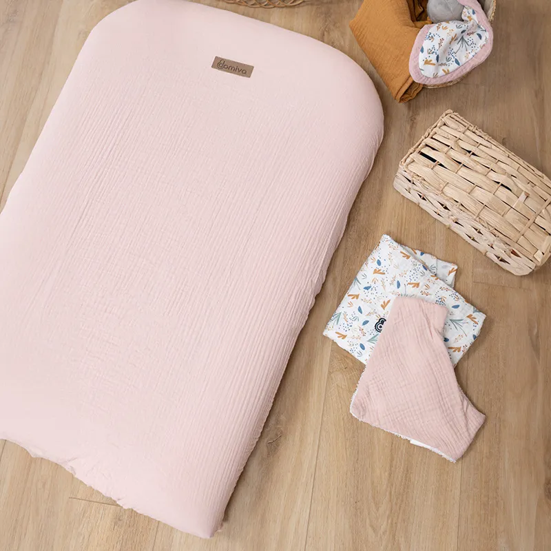 Housse matelas à langer Gaze de coton Vieux rose - 50x75cm-0