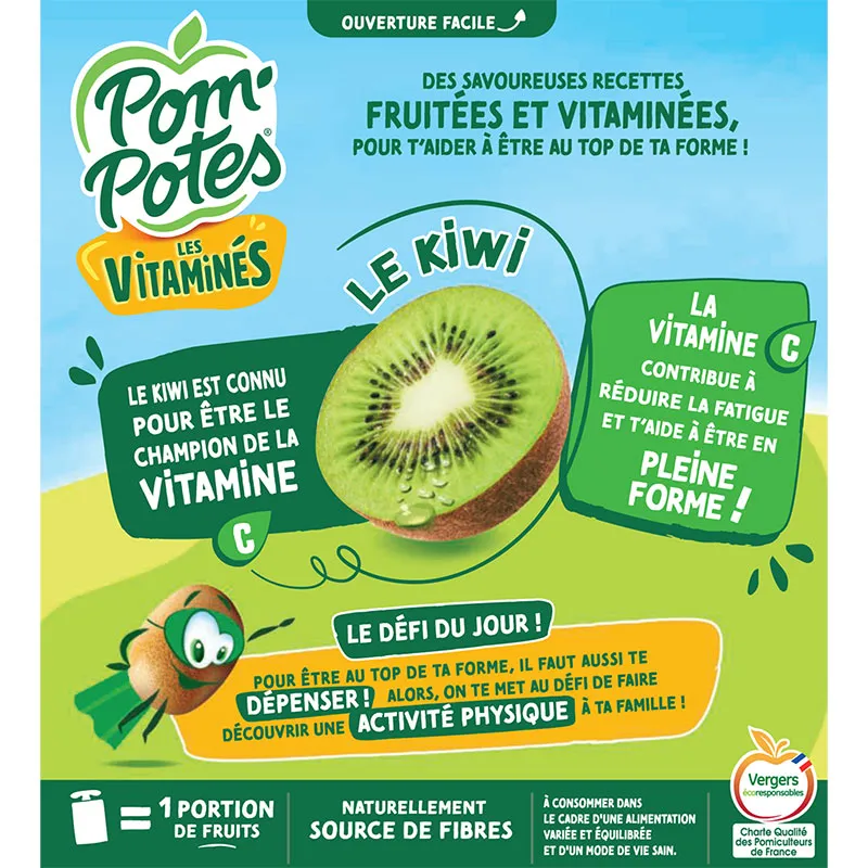 12 Compotes Gourdes Les Vitaminés Pomme Poire Kiwi Vitamine C - 12x90g-1