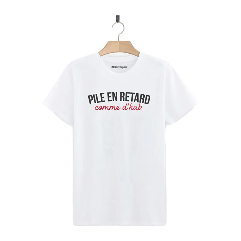 T-shirt Homme BIO Pile en retard - Blanc-0