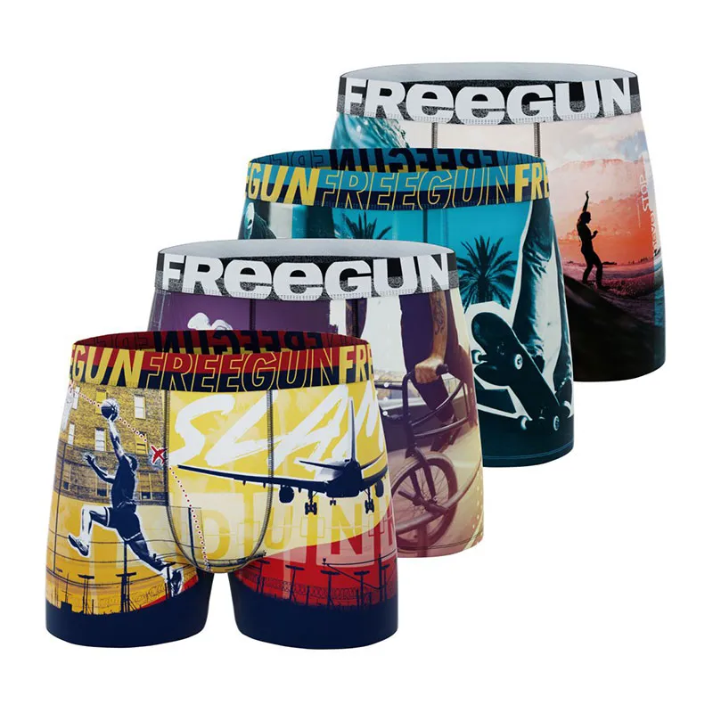 4 boxers homme Street Sport - Jaune/Bleu-0