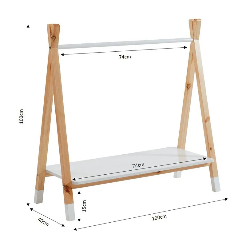 Portant Tipi + Plateau Bois/Blanc - 80x40x130cm-3