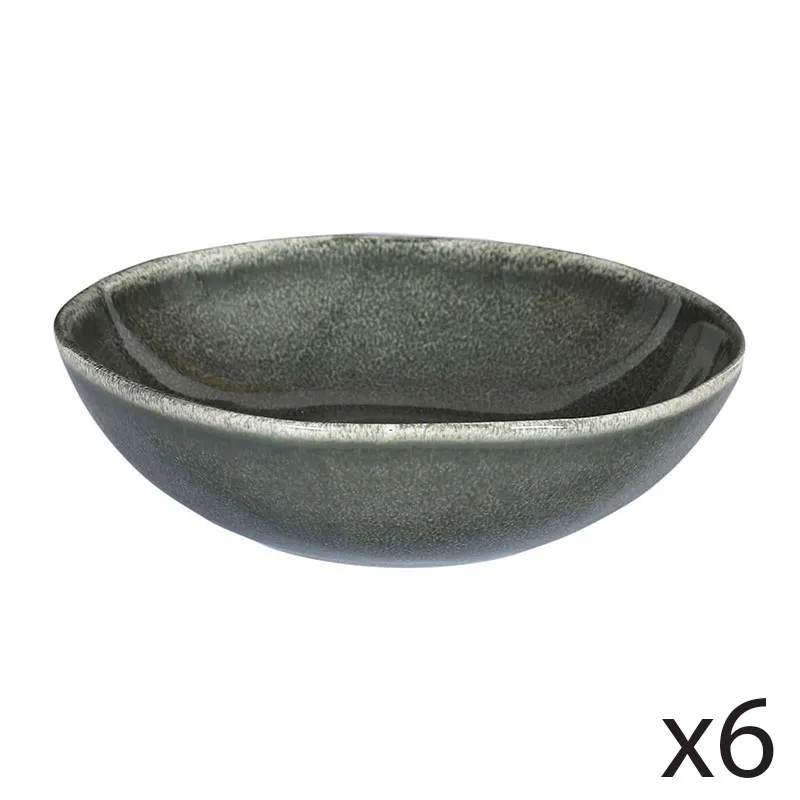 6 Assiettes creuse grès du temps Vert - ø18,5cm-0