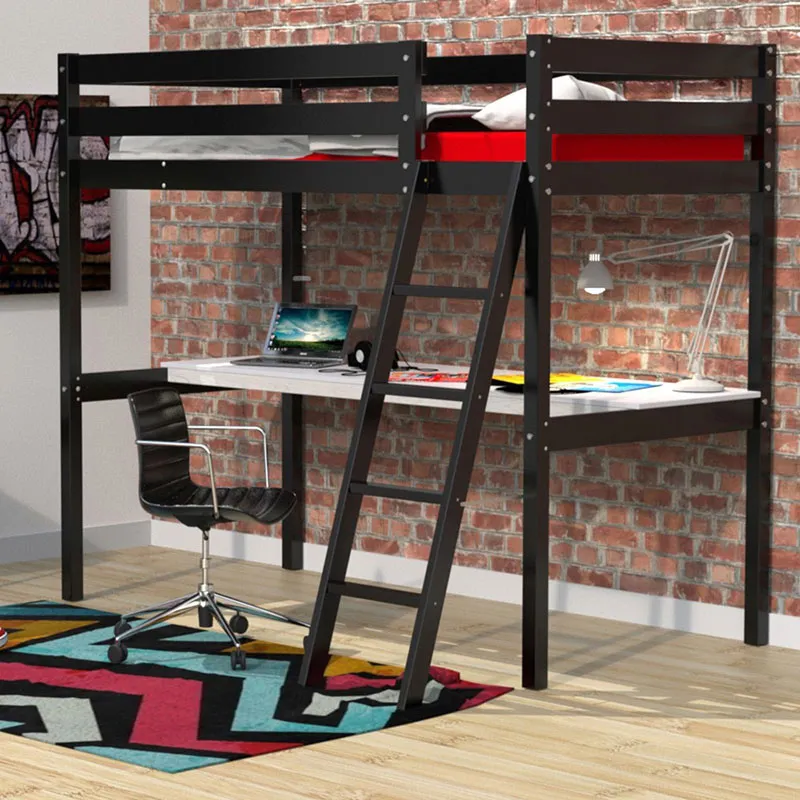Lit mezzanine + Sommier + Bureau Aspen Noir-0
