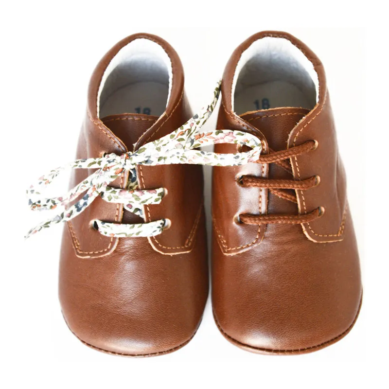 Chaussons bébé SOUPLES antidérapants Mini-Arthur - Cuir Cognac-0
