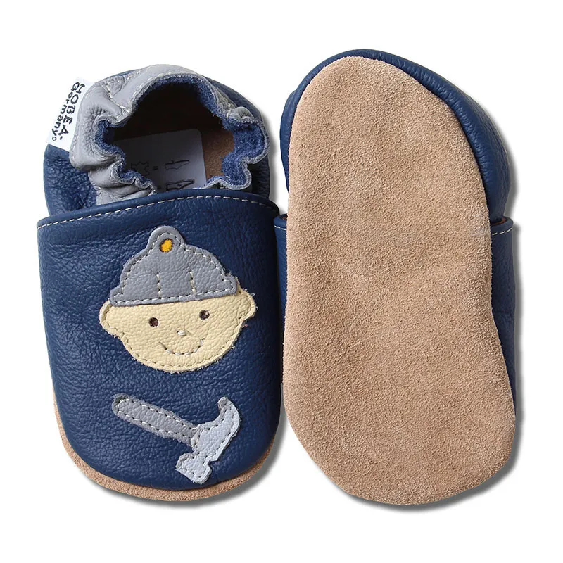 Chaussons cuir Construction - Bleu-1