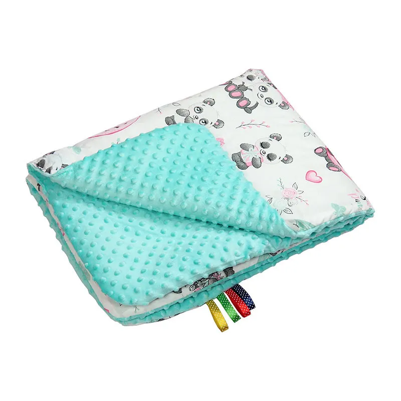 Couverture Minky Pandas Menthe - 75x100cm-0