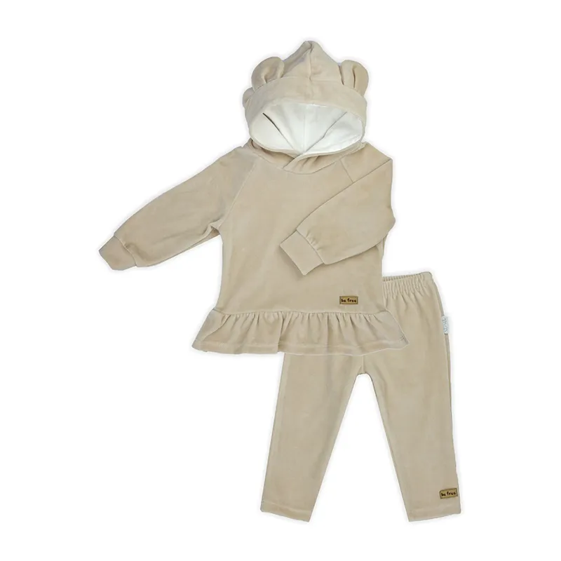 Ensemble Sweat à capuche + Jogging velours Ourson - Beige-1
