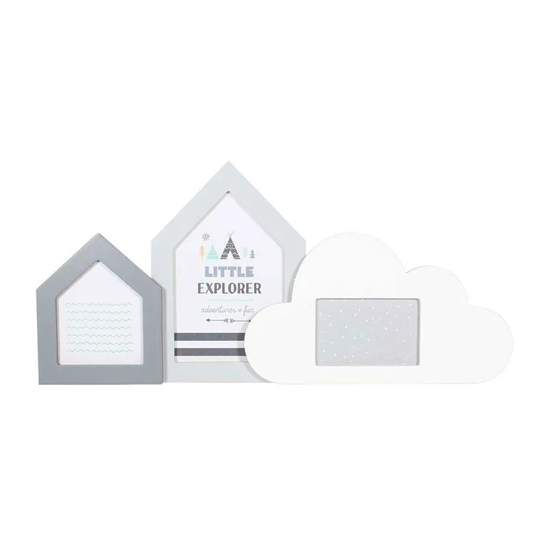 Cadre photo 3 vues Nuage Little Explorer - 38x17,7cm-0