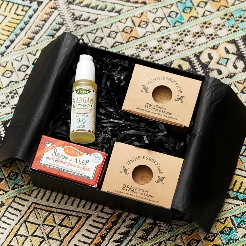 Coffret Douceur Huile d'Argan + 3 Savons d'Alep BIO-0
