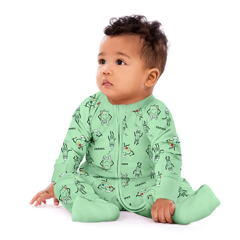 Pyjama Coton Zippy Crayon Bébé - Vert-1