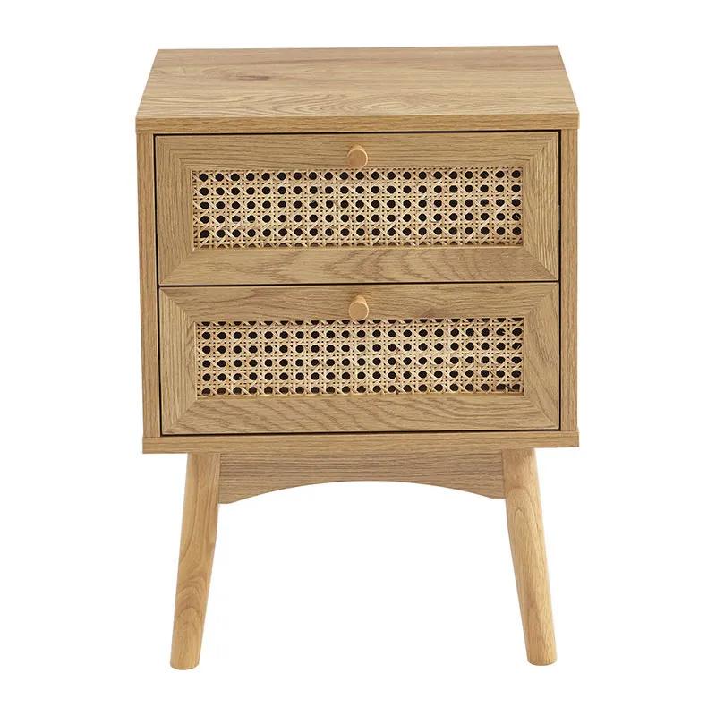 Table de chevet Ines effet chêne & cannage rotin - 40x30x53,5cm-3