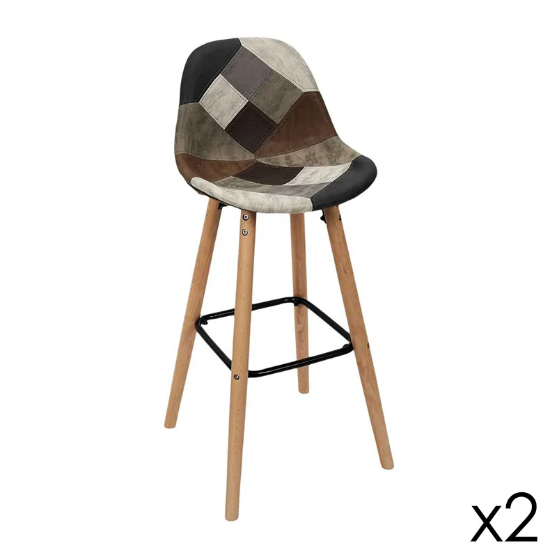 2 Tabourets de bar Patchwork Marron - 92,5x39x45cm-0