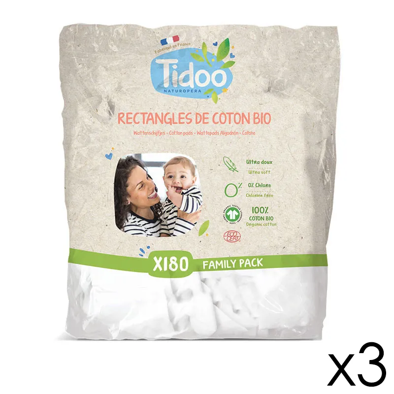 3 Paquets Rectangles de Coton Bio Family Pads - 3x180-0