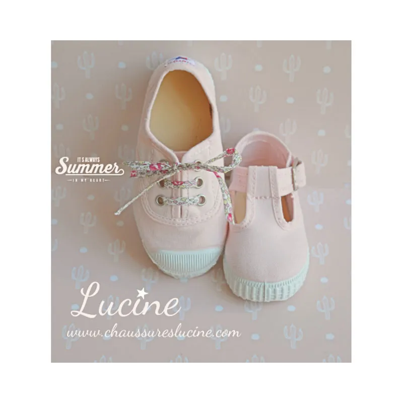 Chaussures baskets tennis en TOILES à lacets et élastiques - Rose pâle-2