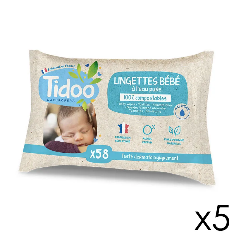 5x58 Lingettes Bébé BIO à l'Eau Pure Testées Dermatologiquement-0