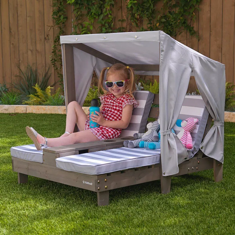 Double chaise longue avec porte-gobelets Gris - 36m+-0