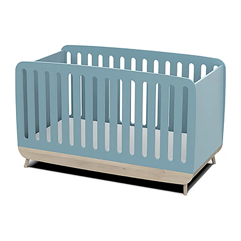 Chambre Duo Lit Bébé évolutif + Commode 2 tiroirs + Plan à langer Bleu orage/Pin - 70x140cm-3