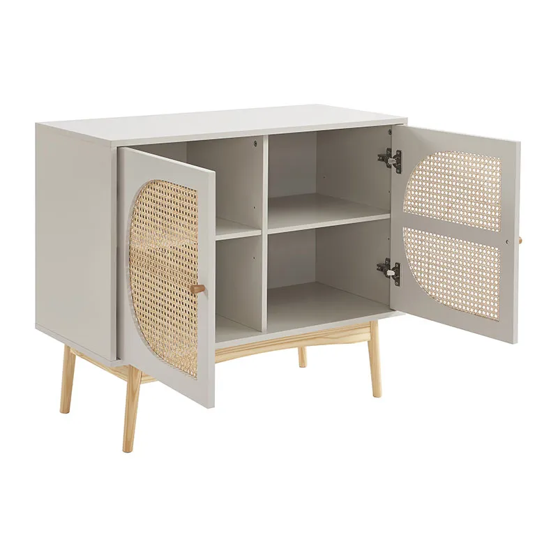 Buffet Sixtine Cannage Rotin Gris perle - 90x40x75cm-2