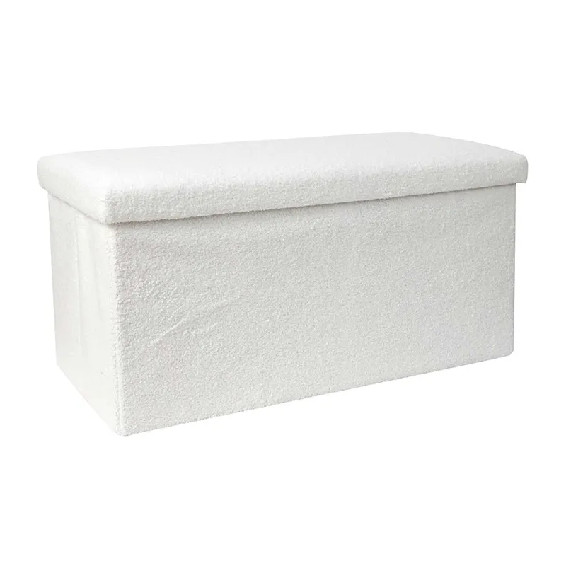Coffre banc pliable en bouclette Blanc - 76x38cm-3