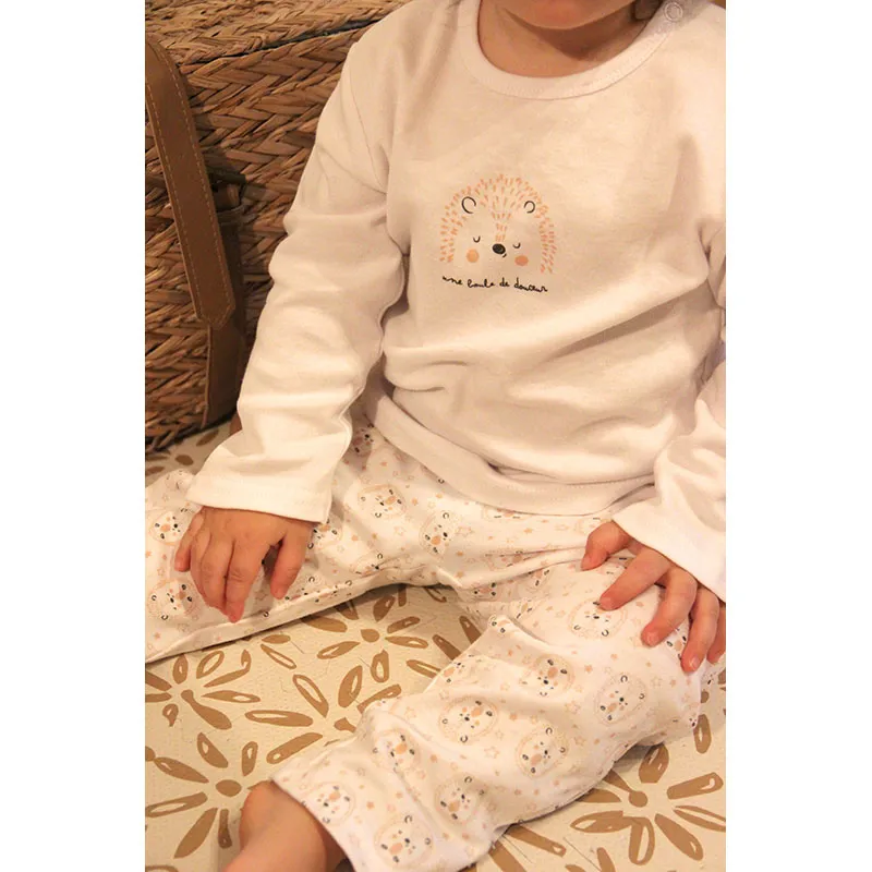 Pyjama ML + Bavoir bandana Hérisson - Blanc-7