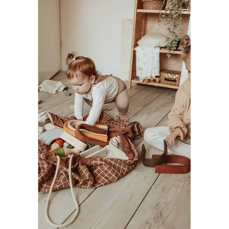 Sac à jouets 2en1 Grilles Marron - ø140cm-7