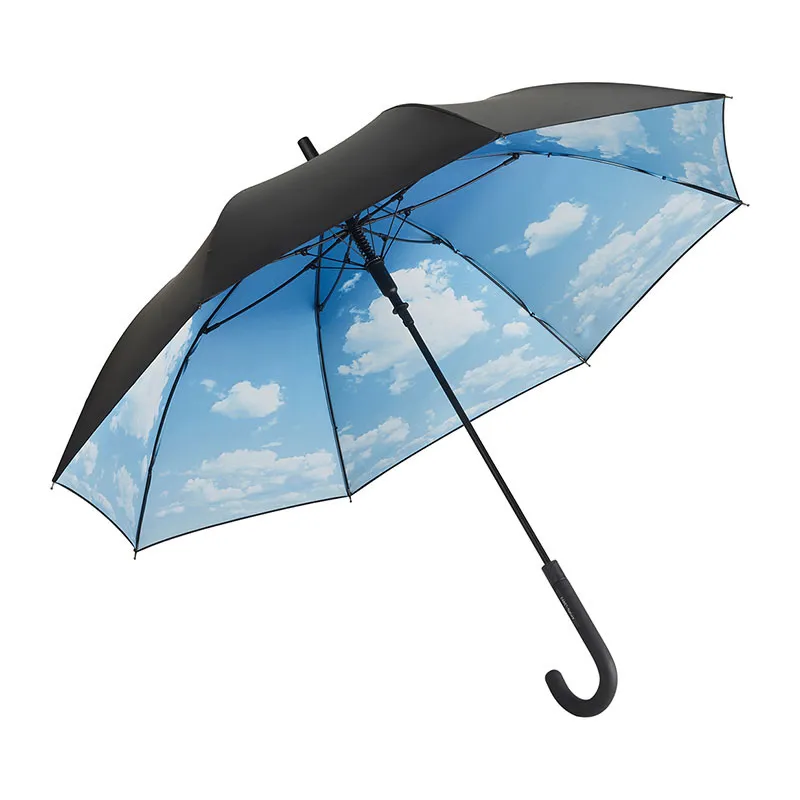 Parapluie long auto. Nature Nuage Fare - Noir/Bleu-0