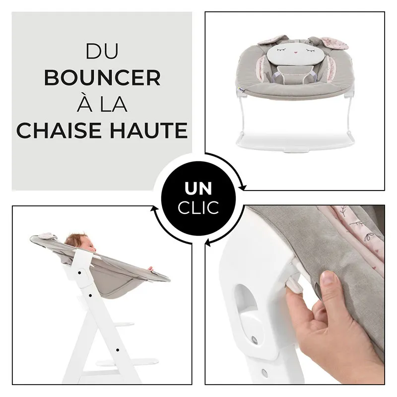 Chaise-haute Alpha+ avec tablette Blanc + Transat Alpha Bouncer 2en1 Lapin Beige - 0m+-19