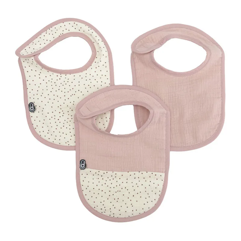 3 Bavoirs Mousseline Vieux rose-0