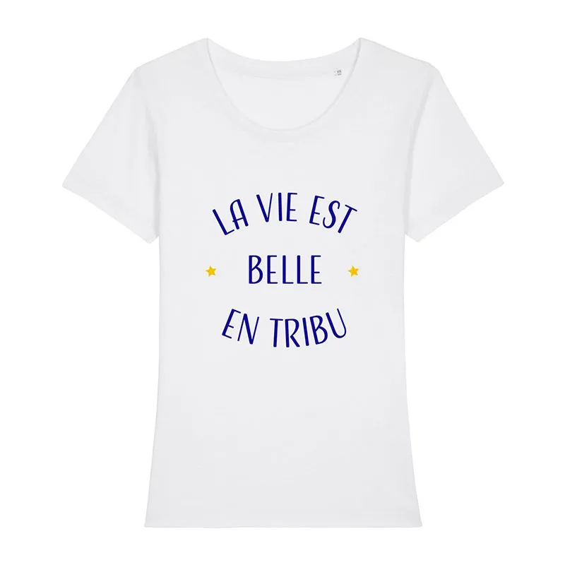 T-shirt Femme La vie est belle en tribu BIO - Blanc-0