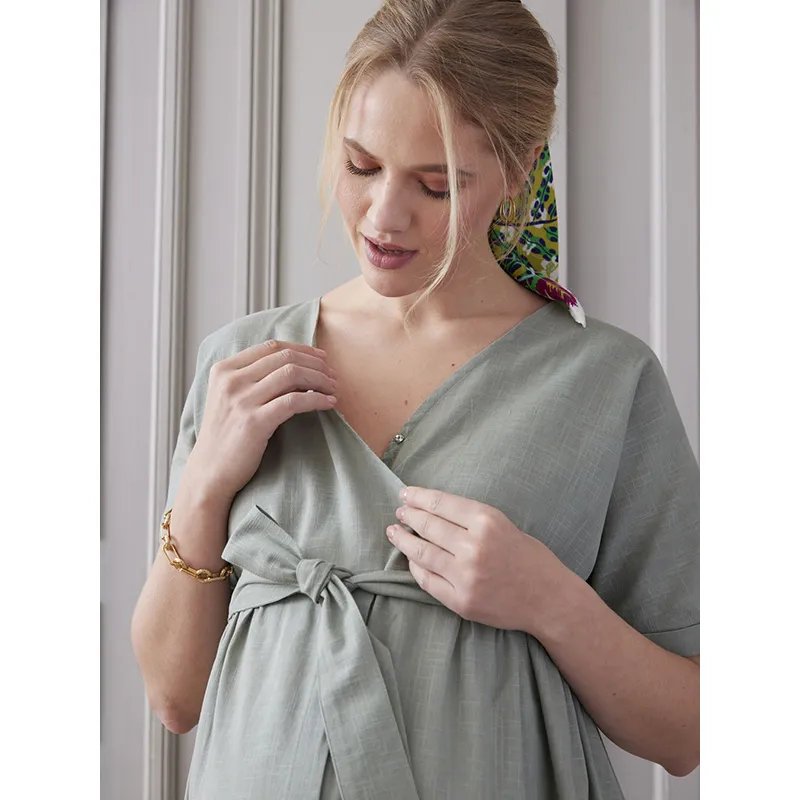 Robe courte de grossesse/allait - Vert-4